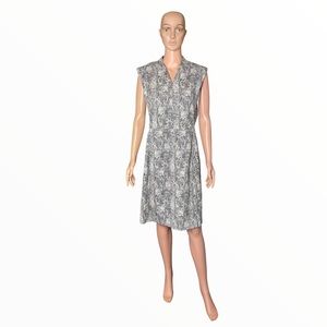 MM. LAFLEUR New York Black White Textured Zip-Up V-Neck Sleeveless A-Line Dress